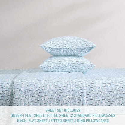 Tommy Bahama - King Sheet Set, Super Soft Cotton Percale Bedding with Matching Shams, Tropical Bedding Set, Oeko-Tex Certified (Palmtastic Blue, King)