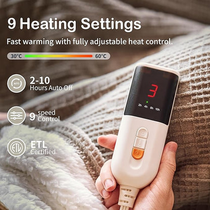 Heated Blanket Electric Blanket Throw 50''X60''-Heating Throw with 9 Heat Settings-2-10 Hours Auto Off,ETL Certified,Machine Washable (Grey)