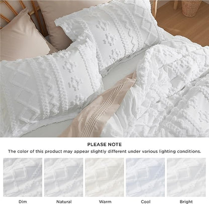 Bedsure Boho Twin Duvet Cover, Soft & Comfortable Elegant Design Boho Bedding for Decoration, Machine Washable Comforter Cover for All Seasons,Includes 1 Duvet Cover & 1 Pillow Sham,White