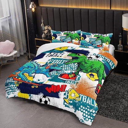 Kid's Dinosaur Comforter Set,Cartoon World Animal Bedding Set King Size,All Season Ultra Cozy Comforter Set 3 Pieces with 2 Pillowcases for Adults,Teens,Boys,Girls