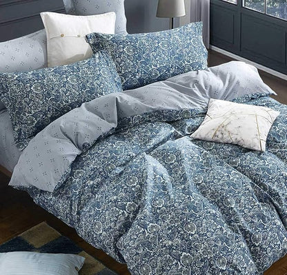 SLEEPBELLA Duvet Cover Queen, 600 Thread Count Cotton Blue & Green Paisley Floral Pattern Comforter Reversible Cover …