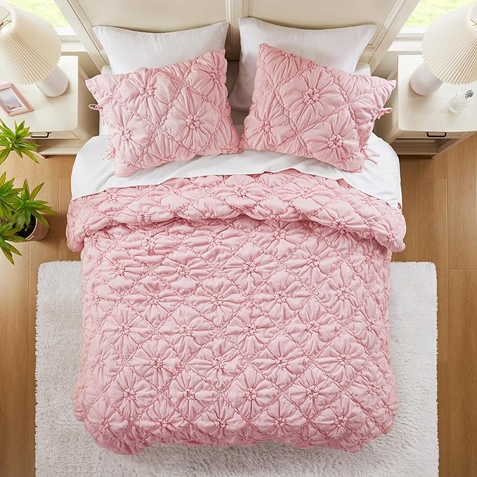Intelligent Design Queen Comforter Set – Pink Lily Puffy Floral Shabby Chic Boho Bedding, Ultra-Soft, Lightweight & All-Season, Full/Queen