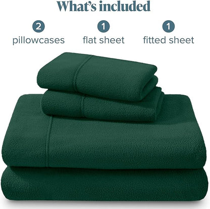 Bare Home Super Soft Fleece Sheet Set - Queen Size - Extra Plush Polar Fleece, No-Pilling Bed Sheets - All Season Cozy Warmth (Queen, Forest Green)