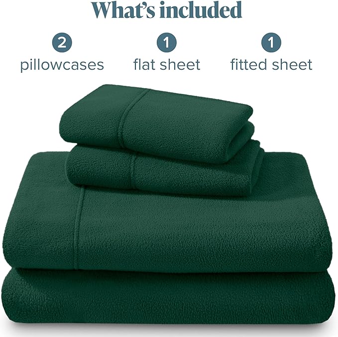 Bare Home Super Soft Fleece Sheet Set - Full Size - Extra Plush Polar Fleece, No-Pilling Bed Sheets - All Season Cozy Warmth (Full, Forest Green)