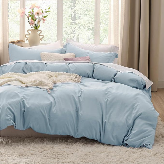 Bedsure Sky Blue Duvet Cover Twin/Twin XL Size - 2 Pieces Prewashed Cotton-Like Polyester Extra Soft Bedding Set, Includes 1 Twin Duvet Cover 68x90 In with Zipper Closure & 1 Pillow Sham, No Comforter