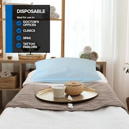 Stock Your Home (100 Count) Disposable Pillow Case Covers, Tissue/Poly 21" x 30" Standard Size, Single-Use Pillowcases with Moisture Barrier in Blue
