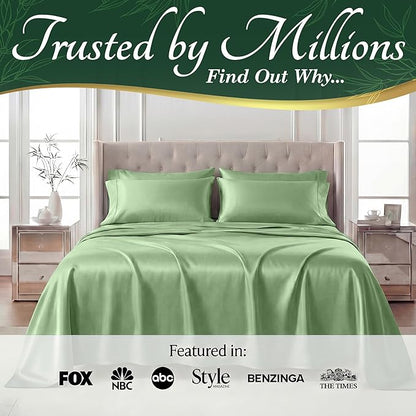 DECOLURE 100% Viscose Derived from Bamboo Sheets Twin Size - Luxury 4 Pc Naturally Cooling Sheets, Ultra Soft Bed Set - Deep 17" Pockets, Durable Double Stitching, Oeko Tex Standard (Sage Green)