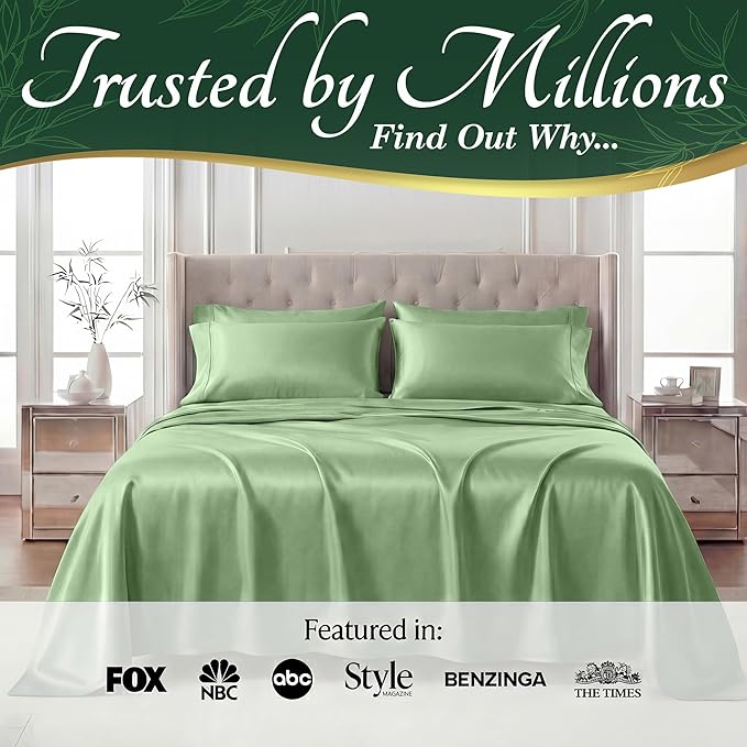 DECOLURE 100% Viscose Derived from Bamboo Sheets Full Size - Luxury 6 Pc Naturally Cooling Sheets, Ultra Soft Bed Set - Deep 17" Pockets, Durable Double Stitching, Oeko Tex Standard (Sage Green)