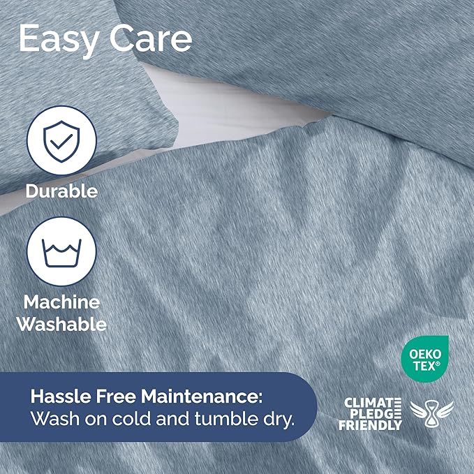 Duvet Cover Twin/Twin XL Size Set - Extra Soft Twin/Twin XL Duvet Cover 68" x 90" with 1 Pillow Sham - Hotel Luxury, Easy Care, Fade Free w/ Zipper Closures & Ties - Cozy & Breathable (Heathered Blue)