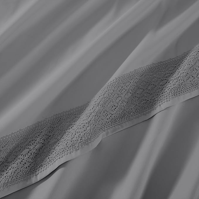 Modern Threads 4 Piece Microfiber Sheet Set – Soft Cooling Bed Sheets with Crochet Lace – Deep Pocket, Wrinkle Free, Breathable, Hotel Luxury Bedding, Charcoal Gray, King