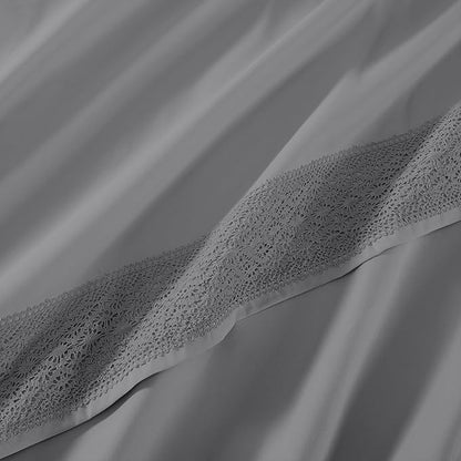 Modern Threads 4 Piece Microfiber Sheet Set – Soft Cooling Bed Sheets with Crochet Lace – Deep Pocket, Wrinkle Free, Breathable, Hotel Luxury Bedding, Charcoal Gray, King
