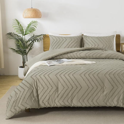 Andency Oatmeal California King Comforter Set, Boho Cal King Soft Warm Tufted Neutral Bedding Comforter Sets, 3 Pieces Cali King Aesthetic Chevron Farmhouse Cute Bohemian Textured Bedding Set