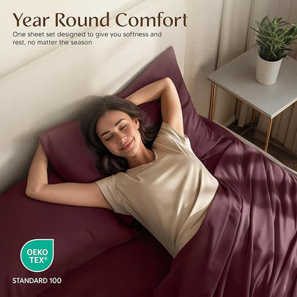 Utopia Bedding King Size Sheet Set – 4 Piece Bed Sheets, Soft and Breathable Microfiber, Includes 1 Fitted Sheet, 1 Flat Sheet and 2 Pillowcases – Oeko Tex (Burgundy)