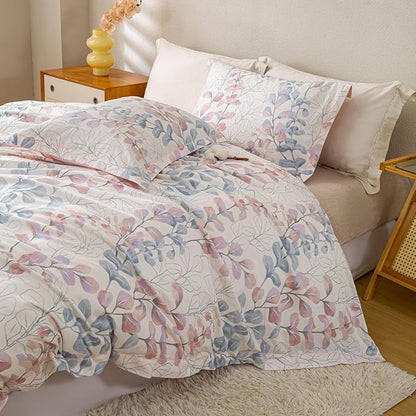 OAITE Duvet Cover Set Queen Size Floral Pattern Ultra Soft 100% Cotton Duvet Cover Sets 3-PC, Breathable Duvet Cover with Zipper Closure & Corner Ties(2 Pillow Shams,1 Duvet Cover)