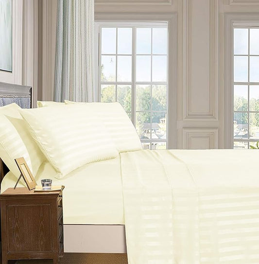 Elegant Comfort Best, Softest, Coziest 6-Piece Sheet Sets! - 1500 Premier Hotel Quality Luxurious Wrinkle Resistant 6-Piece Damask Stripe Bed Sheet Set, Full Ivory