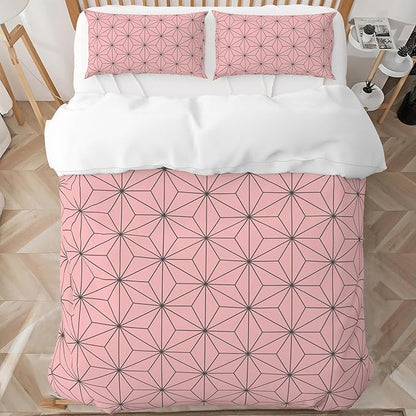 INFLAG Anime Bedding Set, 3-Piece Anime Duvet Cover King Size Ultra Soft Breathable 3D Printed Microfiber Comforter Cover, Cartoon Quilt Cover, Teen Comforter Cover with 2 Pillowcases (King,Pink)