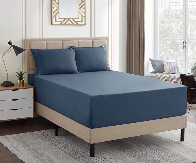 1500 Supreme Collection Extra Deep Pocket Sheets Set - Luxury Soft Bed Sheets, Wrinkle Free, Bedding, Over 40 Colors, 21 inch Extra Deep Pocket, Full, Denim