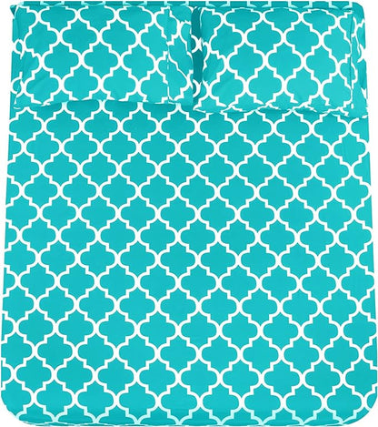 Mejoroom Queen Bed Sheet Set - Super Soft Brushed Microfiber - 1800 Thread Count Queen Sheets with 16 inch Deep Pocket - Wrinkle Free - 4 Piece(Queen, Aqua Quatrefoil with White Pattern)