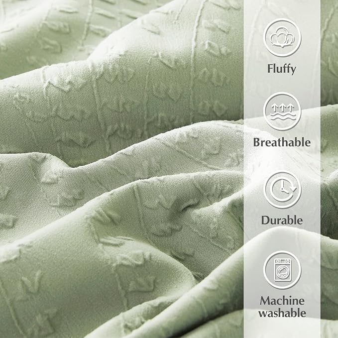 Geniospin King Comforter Set - 7 Pieces Textured Sage Green Bedding Sets, Shabby Chic Comforter Set, All Season Comfortable Bed in a Bag with Comforter, Sheets, Pillowcases & Shams