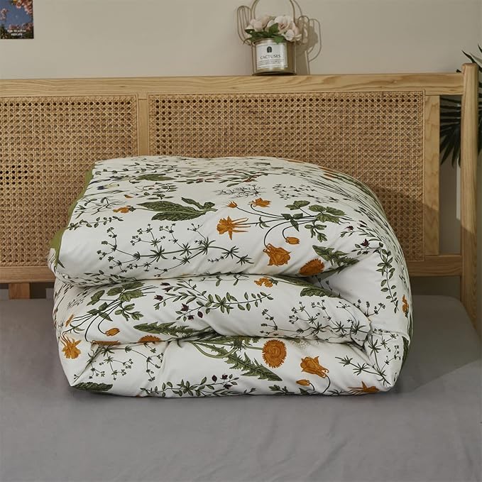 Houseri Green Floral Comforter Set Twin Yellow Green Botanical Bedding Set Twin Size Boho Comforter for Girls Women Boy Men Bohemian Flower Farmhouse Bedding Quilt Twin Size
