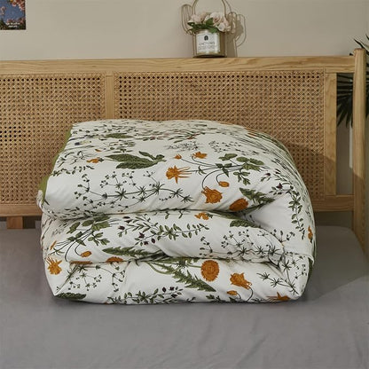 Houseri Green Floral Comforter Set Twin Yellow Green Botanical Bedding Set Twin Size Boho Comforter for Girls Women Boy Men Bohemian Flower Farmhouse Bedding Quilt Twin Size