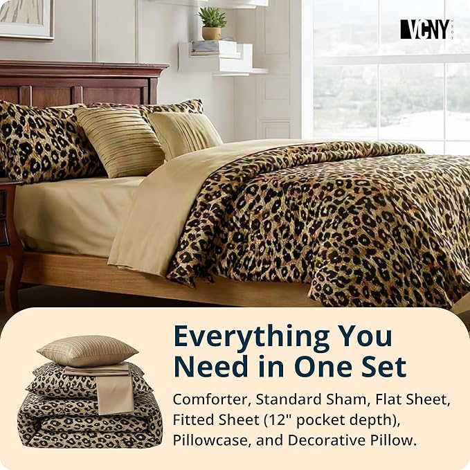 VCNY Home Bed in a Bag 8-Piece Bedding Set - King Size | Cheetah Print Shams, Decorative Pillows & Pillowcases | Elevate Your Home Decor | Luxurious, Soft & Cozy | No-Wrinkle Microfiber Polyester