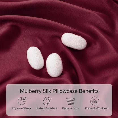INFIIXSO Body Pillow Cover with Zipper, Luxury Mulberry Silk Body Pillow Case 20x54 Inches, Ultra Smooth and Soft Cooling Long Pillowcase, Gift for Women, Men(Burgundy)