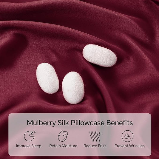 INFIIXSO Mulberry Silk Pillowcase for Hair and Skin, Silk Pillow Cases Queen Size with Hidden Zipper 20x30 Inches, Super Smooth and Soft Cooling Pillow Cases for Hot Sleepers(Burgundy, 1 Pack)