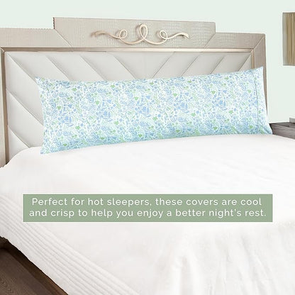Elegant Comfort Ultra Soft 1-Piece Set Floral Print Pillowcases - 1500 Premium Hotel Quality Microfiber, Soft and Smooth Hidden Zipper Closure 1-Piece Pillow Covers - Body Pillowcase, Green Anita