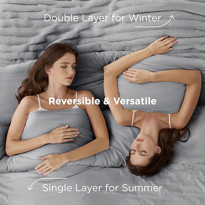 Bedsure Gentlesoft™ 2-in-1 Twin Comforter Set and Detachable Fluffy Blanket, Grey Bedding Set for All Season Use, SnapTech Design for Space Saving (Includes 1 Pillow Sham, 1 Pillowcase)