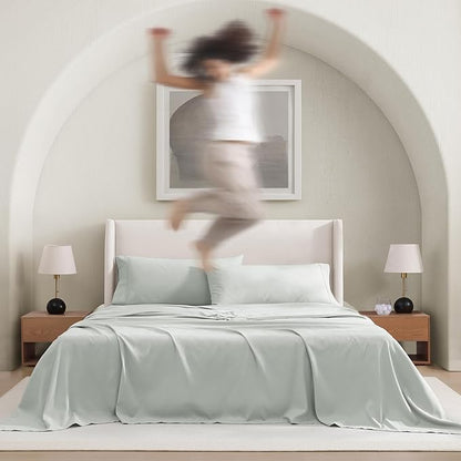 UGG Hedi Cali King Sheet Set 4-Piece Luxury Cooling Sheets Deep Pockets Premium Bedding with 2 Shams Hypoallergenic Machine Washable Soft Lightweight Bed Set for Room, California King, Mineral Green