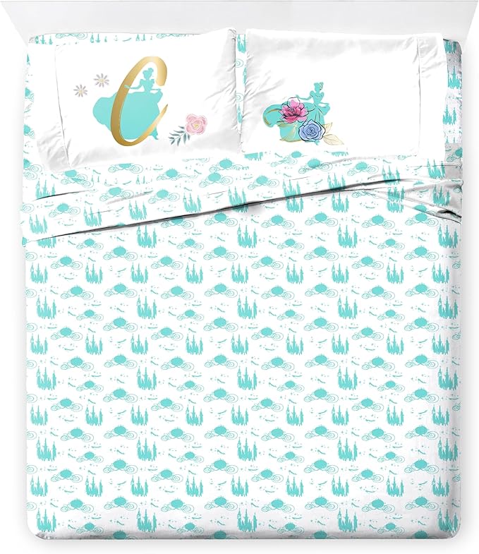 Jay Franco Kids Comforter Set Includes Sheets and Pillow Covers - Soft and Cozy Bed Set for Stylish Room Decor, Official Licensed Bedding, Blue - Princess Cinderella, 7 Piece Full
