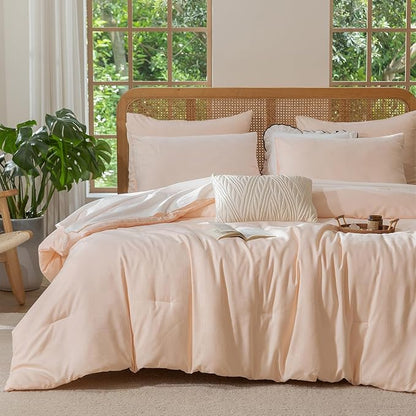 King Size Comforter Pink - Waffle Checkered Bedding, Textured Thermal Breathable Design for All Seasons, Ultra-Soft Combo for Year-Round Comfort