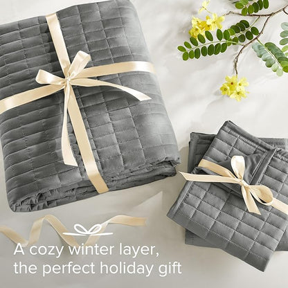 Comfort Spaces Charcoal Oversized King Quilt Set 120"x118" Bedspread Quilted Summer Lightweight Microfiber Bedding Coverlet with Double Sided Stitching Soft All Season Cozy 3 Piece with Matching Shams