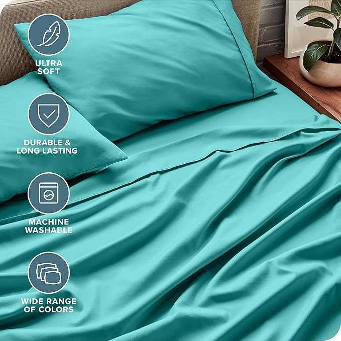 Bare Home Twin Sheet Set - 1800 Ultra-Soft Microfiber Twin Bed Sheets - Double Brushed - Deep Pockets - Easy Fit - 3 Piece Set - Bedding Sheets & Pillowcases (Twin, Turquoise)