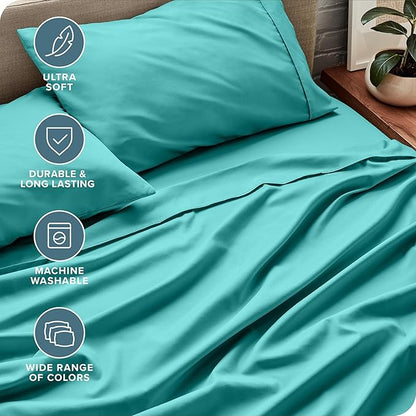 Bare Home Split King Sheet Set - 1800 Ultra-Soft Microfiber Bed Sheets - Double Brushed - Deep Pockets - Easy Fit - 5 Piece Set - Bedding Sheets & Pillowcases (Split King, Turquoise)