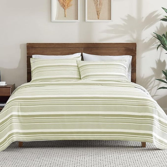ClevaHome Classic Stripe Sheet Set - 4 Pieces Super Soft & Breathable Bed Sheet Set with Deep Pocket, Enhanced Comfort & Easy Care (Full, Sage Stripe)