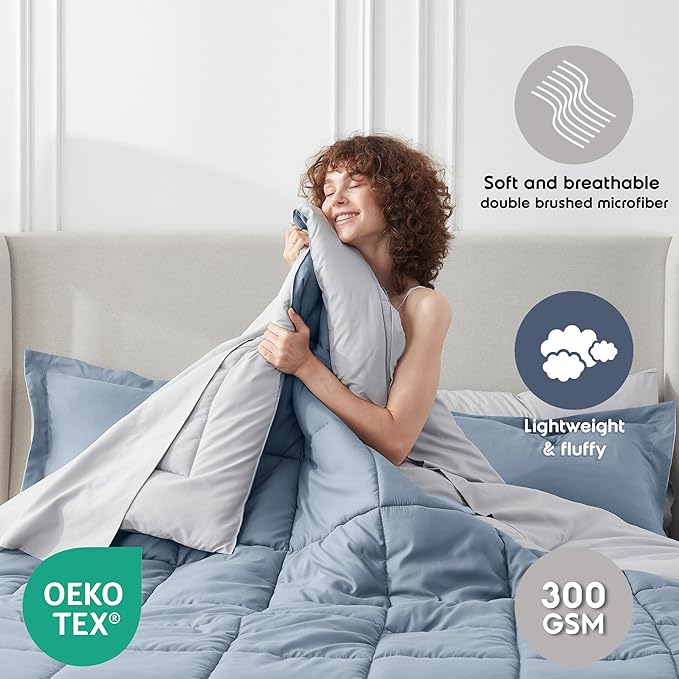 Nestl 7 Piece King Comforter Set – Stone Blue Reversible Bed in a Bag – Complete King Size Bedding Set with Sheets, Pillowcases and Shams