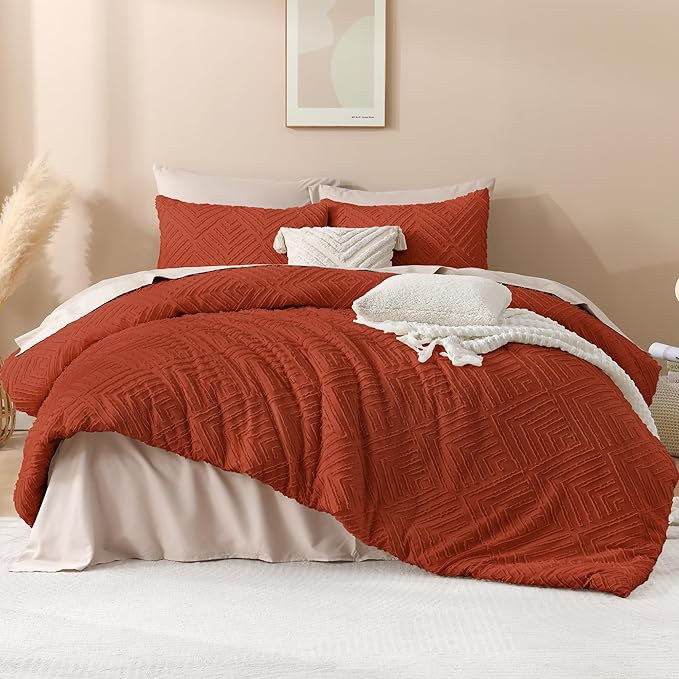 Andency Burnt Orange California King Comforter Set, 3 Pieces Terracotta Boho Tufted Cal King Bed Comforter, Oversized Soft Lightweight Down Alternative Bedding Set (104x96In, 2 Pillowcases)