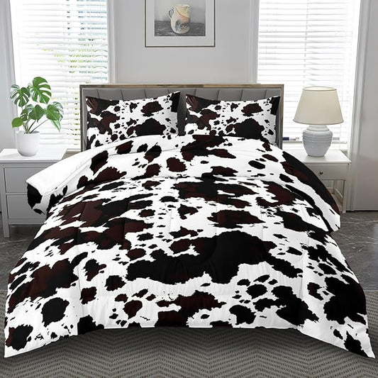 Western Comforter Set FullAnimal Cow Print Comforter Set Full Boys Black and White Farmhouse Bedding Quilt Girls Cowboy Country Bedding Western Room Decor Cow Print Country Quilt