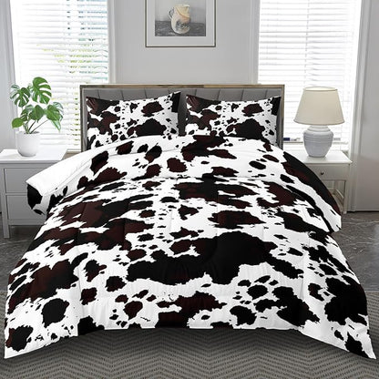Western Comforter Set King Animal Cow Print Comforter Set King Boys Black and White Farmhouse Bedding Quilt Girls Cowboy Bedding Western Room Decor Cow Print Country Quilt