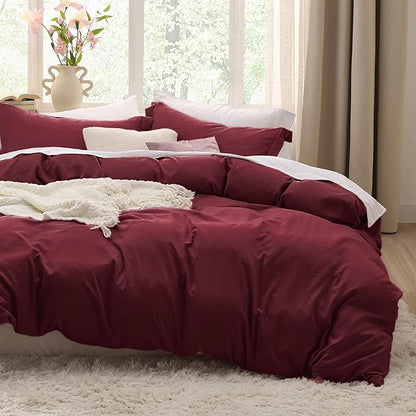 Bedsure Winery Duvet Cover King Size - 3 Pieces Prewashed Extra Soft Bedding Set, Includes 1 Duvet Cover 104x90 Inches with Zipper Closure & 2 Pillow Shams, Comforter Not Included