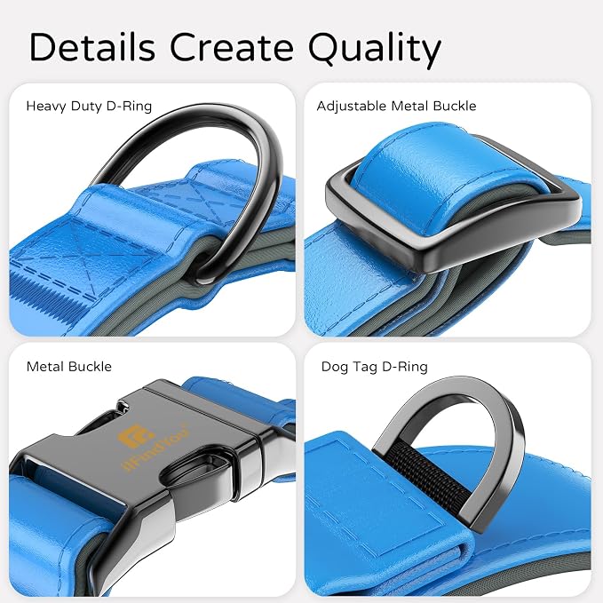 Airtag Dog Collar, Dog Collar with airtag Holder, IP68 Waterproof Leather Dog Collar with Metal Buckle & Lockable Airtag Holder, Heavy Duty Adjustable for Small Medium Large Dogs (Blue M)