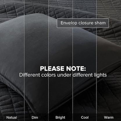 Comfort Spaces Kienna Quilt Set-Luxury Double Sided Stitching Design Summer Blanket, Lightweight, Soft, All Season Bedding Layer, Matching Sham, Black, Coverlet Twin/Twin XL(66"x90") 2 Piece