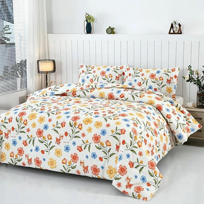 SDIII Reindeer and Floral Comforter Set Twin 3 Pieces, Soft Microfiber Vintage Floral Comforter Twin Size, Yellow Flower Bedding All Season