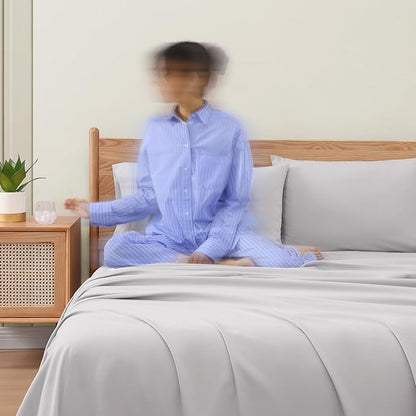 UGG Hedi Full Sheet Set 4-Piece Luxury Cooling Sheets Deep Pockets Premium Bedding with 2 Pillow Shams Hypoallergenic Machine Washable Soft Lightweight Bed Set for Bedroom, Full, Stone Grey