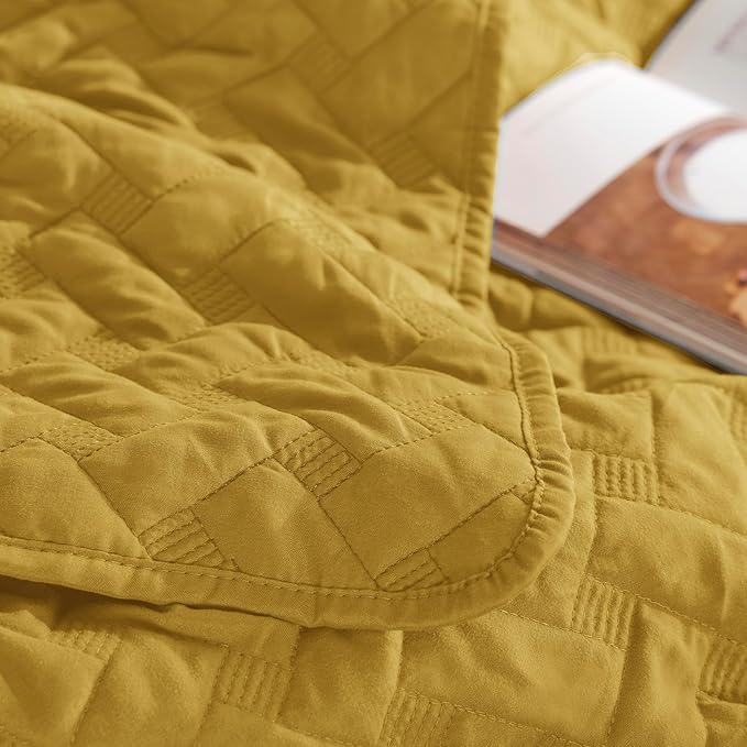 Bedsure Quilts King Size - Lightweight Bedspreads King Size with Basket Weave Pattern, Soft Quilt Bedding Set, Mustard Yellow Comforter Set Coverlet for All Seasons with 2 Pillow Shams (106" x 96") | Skin-Friendly Soft, All-Season Comfort, Breathable, ...