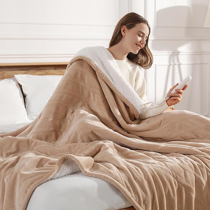 Heated Blanket Twin Size Electric Blanket - Heating Blanket with 5 Heating Level & 10 Hour Auto Off, Ultra Soft, Machine Washable & Overheating Protection, House Warming Gifts New Home(Beige)