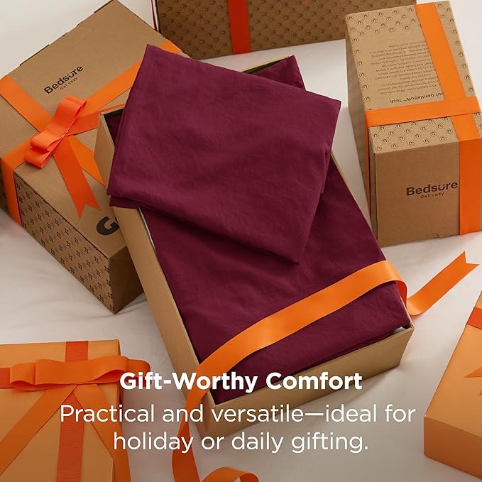 Bedsure Full Comforter Set, Dark Red Soft Prewashed Bedding for All Seasons, 3 Pieces GentleSoft™ Bed Set, 1 Lightweight Comforter (82"x86") and 2 Pillowcases (20"x26")