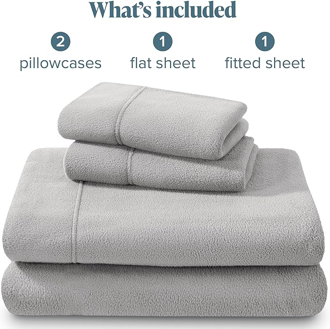 Bare Home Super Soft Fleece Sheet Set - King Size - Extra Plush Polar Fleece, No-Pilling Bed Sheets - All Season Cozy Warmth (King, Light Grey)